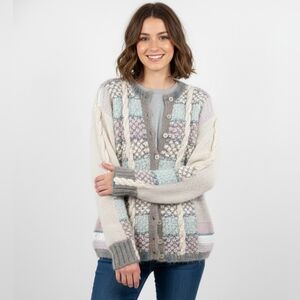 Lauren Hansen Hand Knitted Mohair Wool Cardigan Pastel Patchwork S